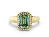 Yellow gold Fancy Green Emerald  Halo Diamond Ring with Cathedral Band and Four-Prong Setting_49