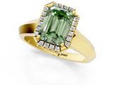 Yellow gold Fancy Green Emerald  Halo Diamond Ring with Cathedral Band and Four-Prong Setting_50