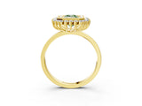 Yellow gold Fancy Green Emerald  Halo Diamond Ring with Milgrain Edge and Round Prong Setting_28