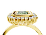 Yellow gold Fancy Green Emerald  Halo Diamond Ring with Milgrain Edge and Round Prong Setting_29
