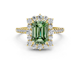 Yellow gold Fancy Green Emerald  Halo Diamond Ring with Pavé Band and Prong Setting_19