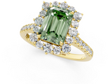Yellow gold Fancy Green Emerald  Halo Diamond Ring with Pavé Band and Prong Setting_20