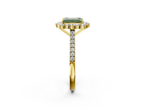 Yellow gold Fancy Green Emerald  Halo Diamond Ring with Pavé Band and Prong Setting_21