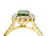 Yellow gold Fancy Green Emerald  Halo Diamond Ring with Pavé Band and Prong Setting_23
