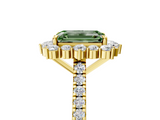 Yellow gold Fancy Green Emerald  Halo Diamond Ring with Pavé Band and Prong Setting_24