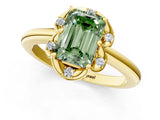 Yellow gold Fancy Green Emerald  Halo Diamond Ring with Round Cluster Setting, Solitaire Band, and Four-Prong Setting_75