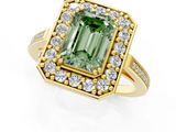 Yellow gold Fancy Green Emerald  Halo Diamond Ring with Split Shank and Four-Prong Setting_43