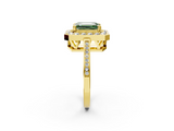Yellow gold Fancy Green Emerald  Halo Diamond Ring with Split Shank and Four-Prong Setting_44