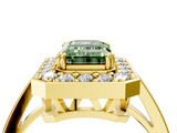 Yellow gold Fancy Green Emerald  Halo Diamond Ring with Split Shank and Four-Prong Setting_46