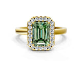Yellow gold Fancy Green Emerald  Halo Diamond Solitaire with Pavé Band and Four-Prong Setting_79