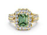 Yellow gold Fancy Green Emerald  Halo Diamond Split Shank Engagement Ring with Prong Setting_39