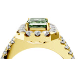 Yellow gold Fancy Green Emerald  Halo Diamond Split Shank Engagement Ring with Prong Setting_43