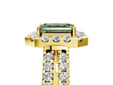 Yellow gold Fancy Green Emerald  Halo Diamond Split Shank Engagement Ring with Prong Setting_44