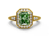 Yellow gold Fancy Green Emerald  Halo Diamond Split Shank Ring with Milgrain Detail_49
