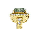 Yellow gold Fancy Green Emerald  Halo Diamond Split Shank Ring with Milgrain Detail_54