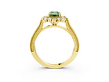 Yellow gold Fancy Green Emerald  Halo Milgrain Pave Diamond Ring with Four-Prong Setting 3