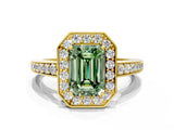 Yellow gold Fancy Green Emerald  Halo Pavé Diamond Engagement Ring with Bezel Setting_37