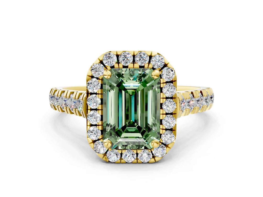 Yellow gold Fancy Green Emerald  Halo Pavé Diamond Engagement Ring with Four-Prong Setting_27