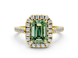 Yellow gold Fancy Green Emerald  Halo Pavé Diamond Engagement Ring with Four-Prong Setting_3
