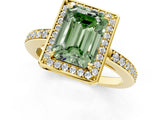 Yellow gold Fancy Green Emerald  Halo Pave Band Solitaire Ring with Prong Setting_67