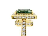 Yellow gold Fancy Green Emerald  Halo Pave Band Solitaire Ring with Prong Setting_71