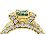Yellow gold Fancy Green Emerald  Halo Pave Diamond Engagement Ring with Milgrain Detailing_52