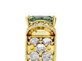 Yellow gold Fancy Green Emerald  Halo Pave Diamond Engagement Ring with Milgrain Detailing_53