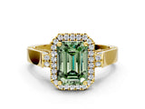 Yellow gold Fancy Green Emerald  Halo Pave Split Shank Prong Setting Ring_105