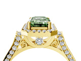Yellow gold Fancy Green Emerald  Halo Pave Split Shank Prong Setting Ring_109