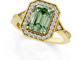 Yellow gold Fancy Green Emerald  Halo Round Diamond Milgrain Pave Engagement Ring_4