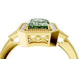 Yellow gold Fancy Green Emerald  Halo Round Diamond Milgrain Pave Engagement Ring_7