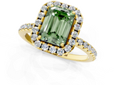Yellow gold Fancy Green Emerald  Halo Round Diamond Pavé Band Four-Prong Ring_4