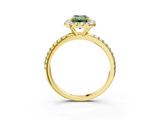 Yellow gold Fancy Green Emerald  Halo Round Diamond Pavé Band Four-Prong Ring_6