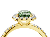 Yellow gold Fancy Green Emerald  Halo Round Diamond Pavé Band Four-Prong Ring_7