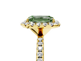 Yellow gold Fancy Green Emerald  Halo Round Diamond Pavé Band Four-Prong Ring_8
