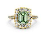 Yellow gold Fancy Green Emerald  Halo Round Diamond Pave Band with Four-Prong Setting_38
