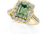 Yellow gold Fancy Green Emerald  Halo Round Diamond Pave Band with Four-Prong Setting_39