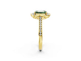 Yellow gold Fancy Green Emerald  Halo Round Diamond Pave Band with Four-Prong Setting_40