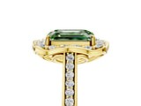 Yellow gold Fancy Green Emerald  Halo Round Diamond Pave Band with Four-Prong Setting_43