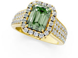 Yellow gold Fancy Green Emerald  Halo Round Diamond Pave Band with Prong Setting 1