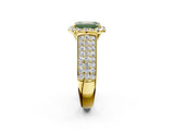 Yellow gold Fancy Green Emerald  Halo Round Diamond Pave Band with Prong Setting 2