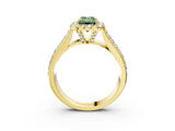 Yellow gold Fancy Green Emerald  Halo Round Diamond Pave Band with Prong Setting 3