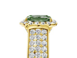 Yellow gold Fancy Green Emerald  Halo Round Diamond Pave Band with Prong Setting 5