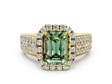 Yellow gold Fancy Green Emerald  Halo Round Diamond Pave Band with Prong Setting_27