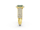 Yellow gold Fancy Green Emerald  Halo Round Diamond Pave Band with Prong Setting_29