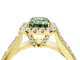 Yellow gold Fancy Green Emerald  Halo Round Diamond Pave Band with Prong Setting_31
