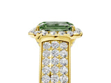 Yellow gold Fancy Green Emerald  Halo Round Diamond Pave Band with Prong Setting_32