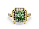 Yellow gold Fancy Green Emerald  Halo Solitaire Diamond Ring with Pave Band and Bezel Setting_48