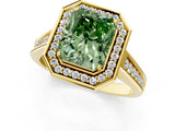 Yellow gold Fancy Green Emerald  Halo Solitaire Diamond Ring with Pave Band and Bezel Setting_49