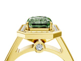 Yellow gold Fancy Green Emerald  Halo Solitaire Diamond Ring with Pave Band and Bezel Setting_52